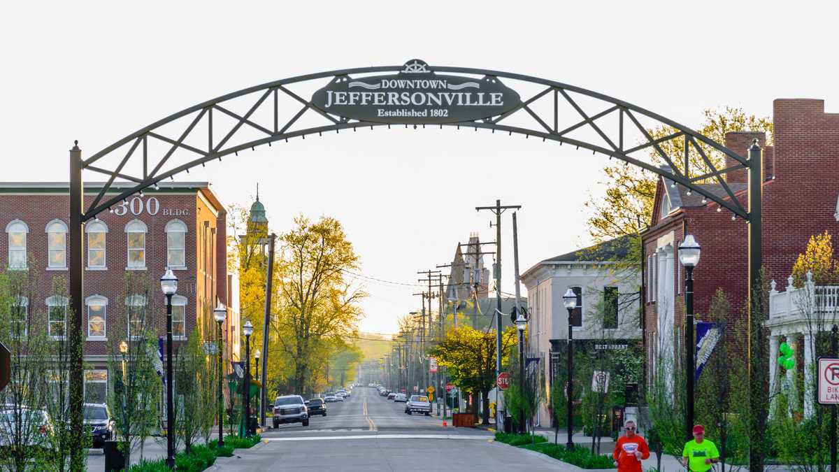 Big Four Bridge and Ohio River waterfront in Jeffersonville, Indiana