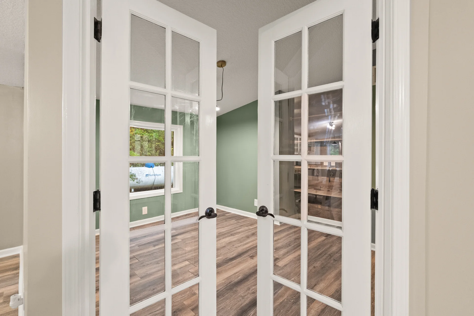 Glass doors to the green room at 2206 Old State Road
