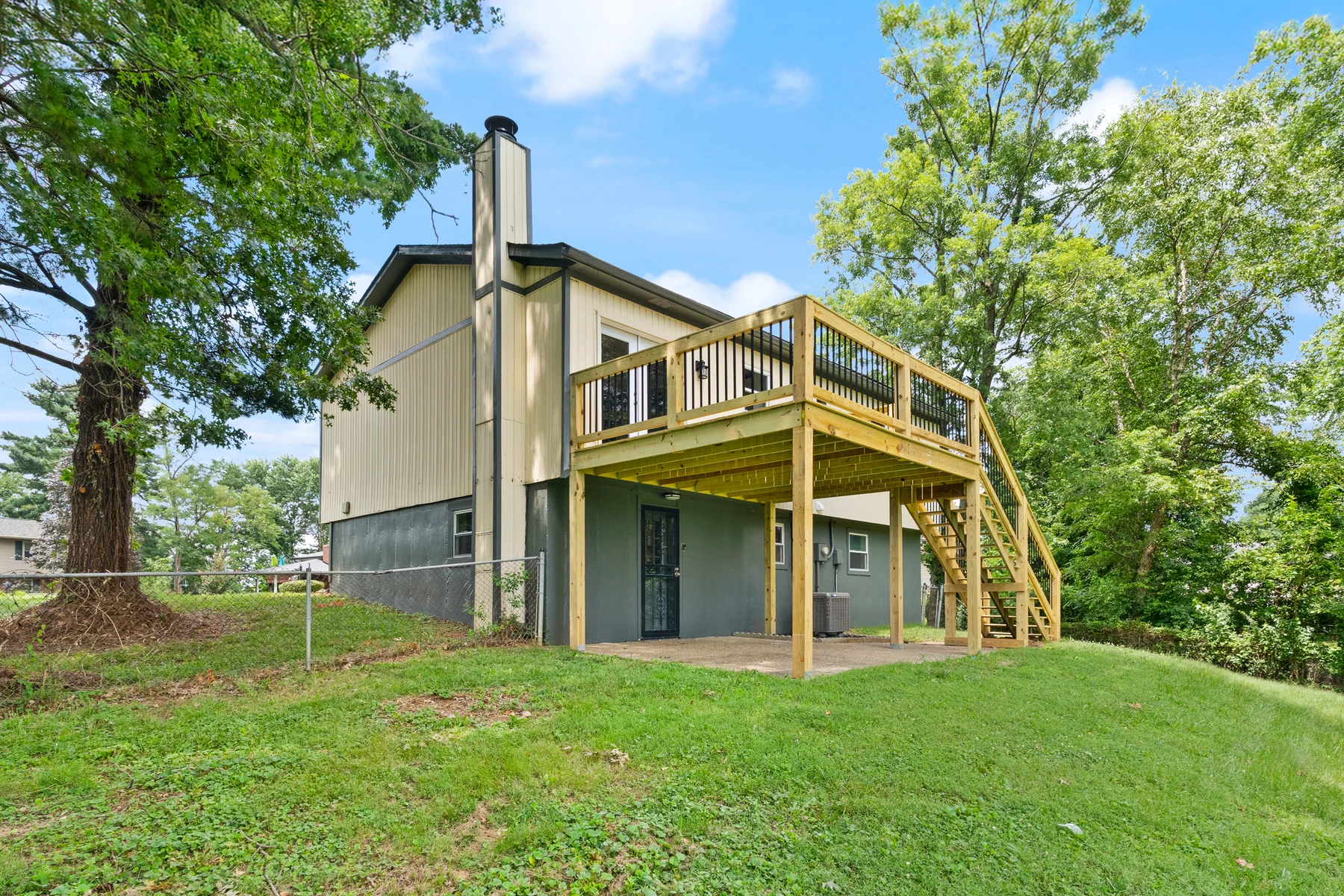 Fenced backyard, raised deck, and covered patio at 2704 Scales Court