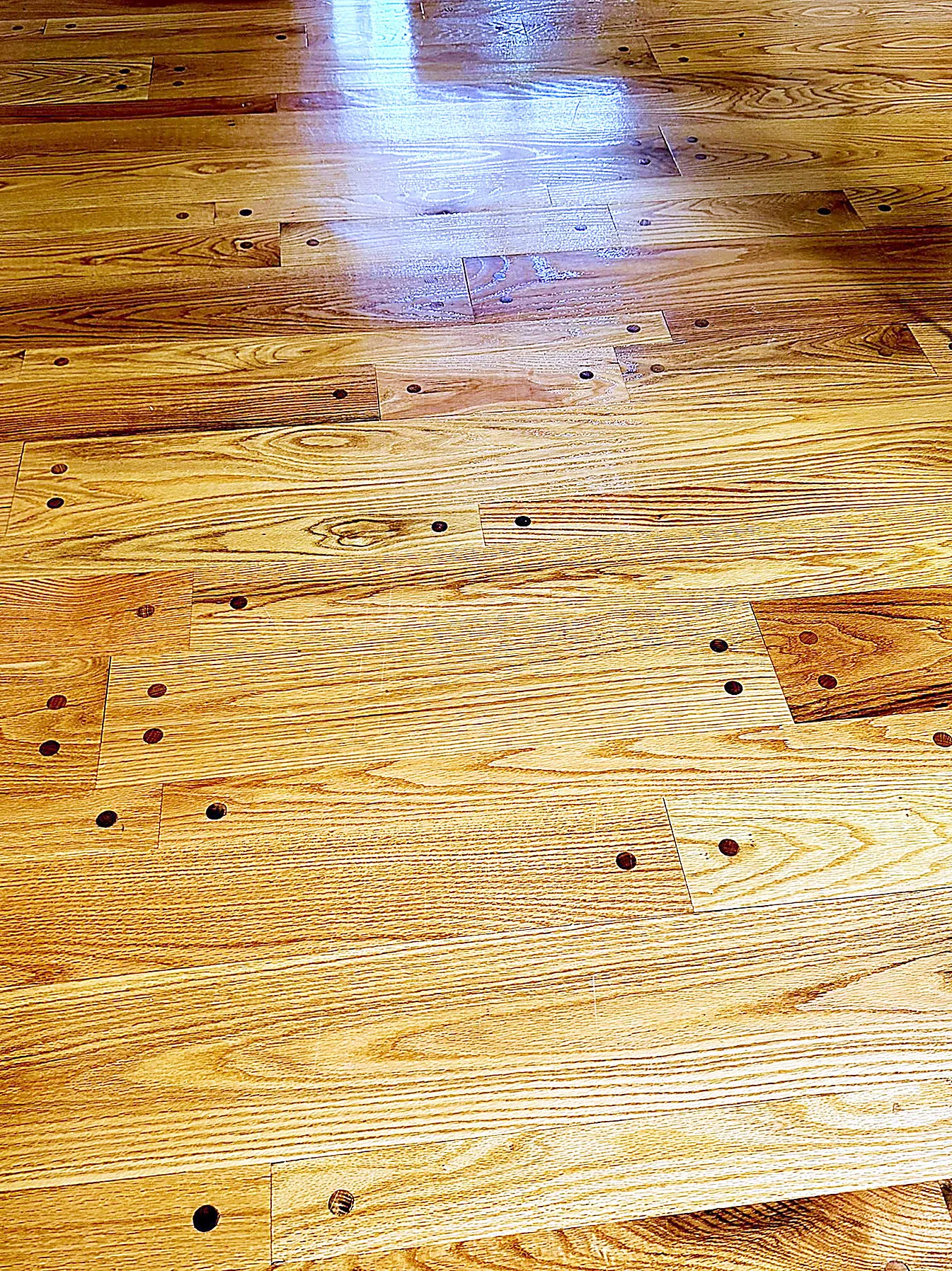 Close-up of the real hardwood floors with original mid-century character