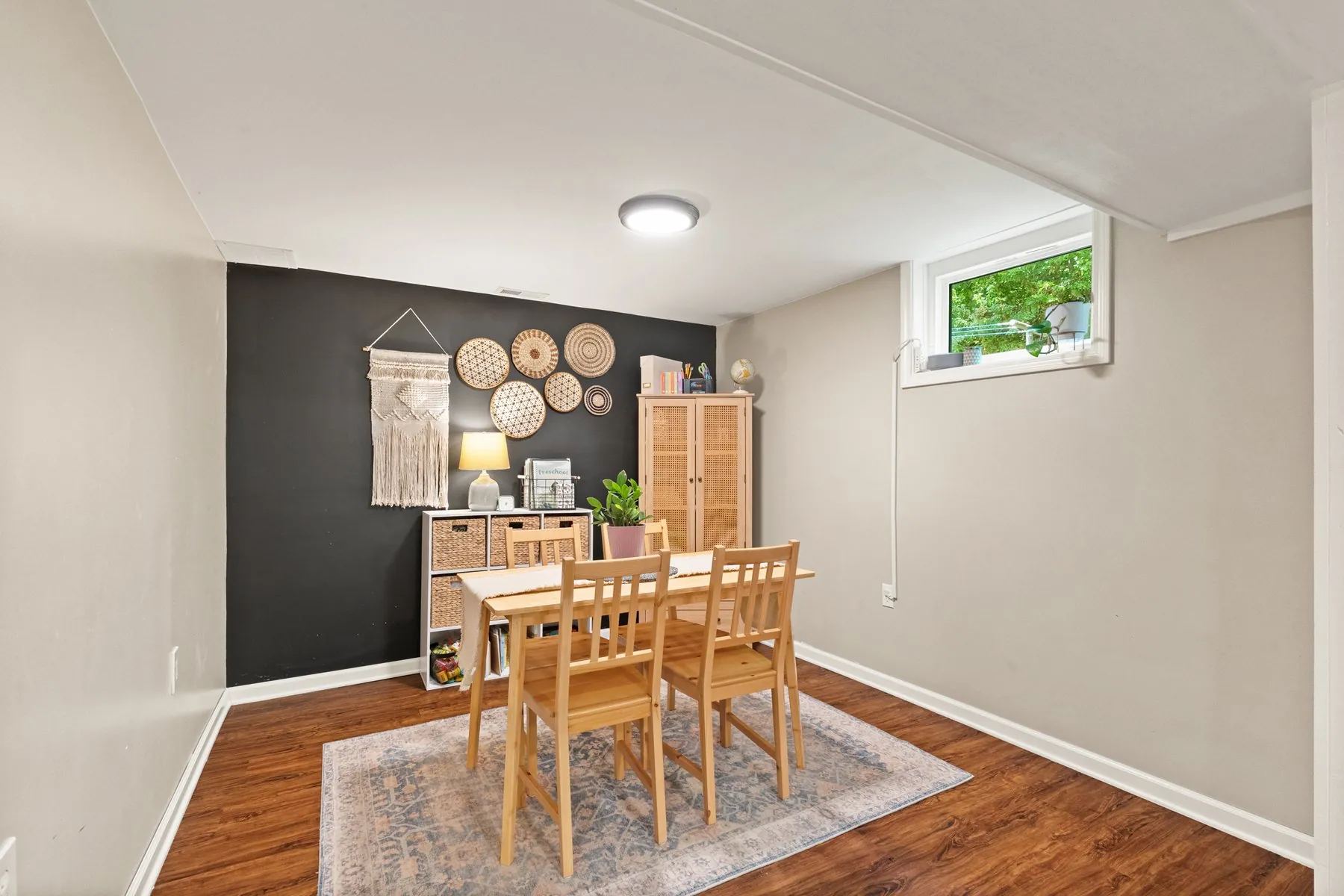 Dining area — charcoal accent wall