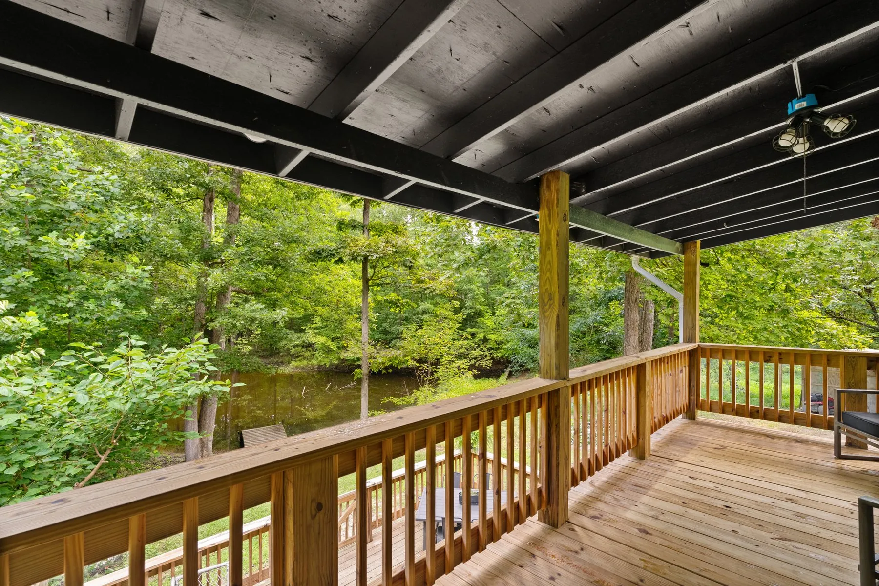 Along the balcony rail