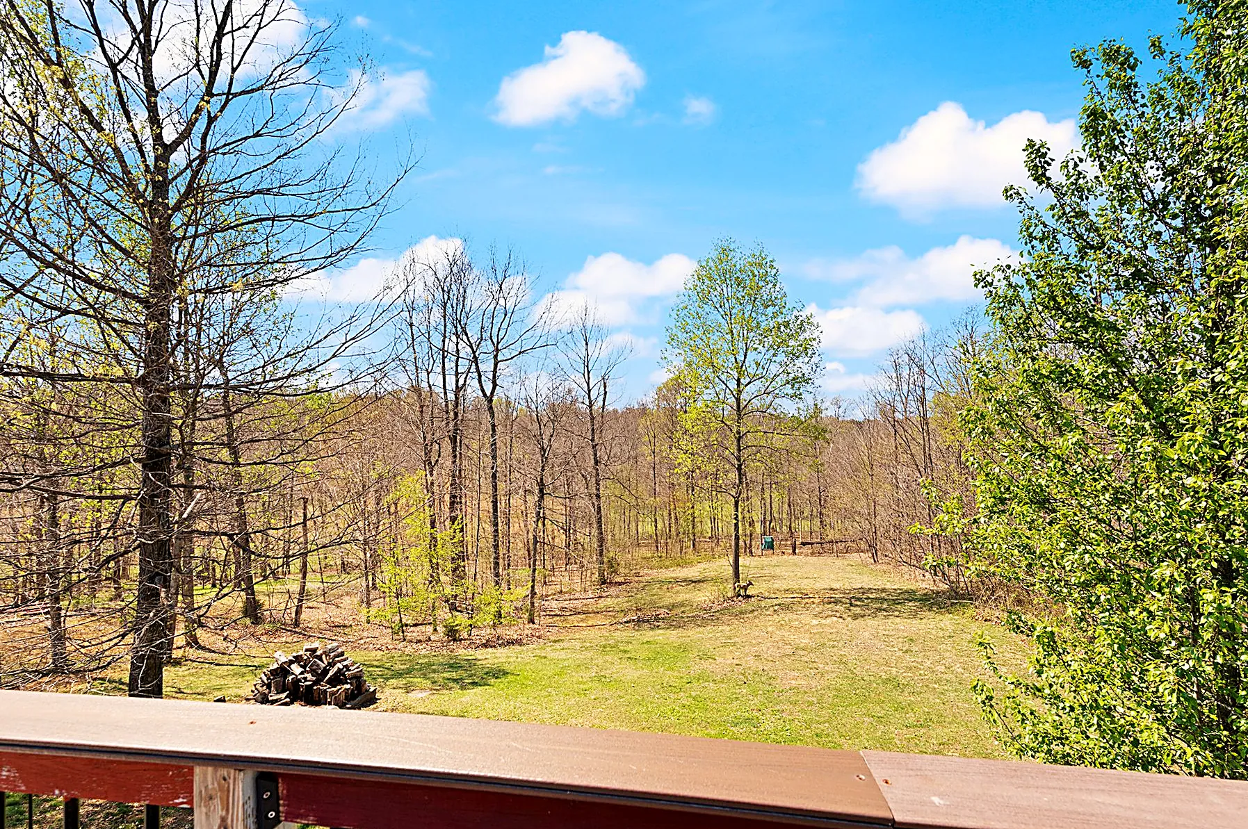 View across the wooded 1.24-acre lot in Rainelle Woods