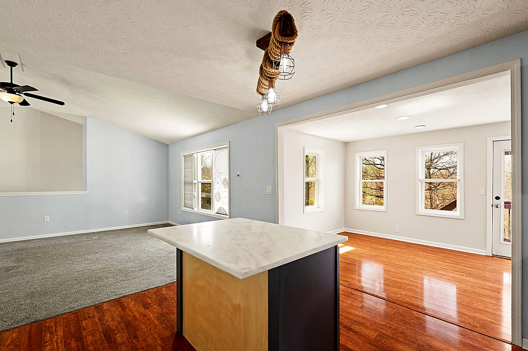 Center island in the open kitchen with seating space