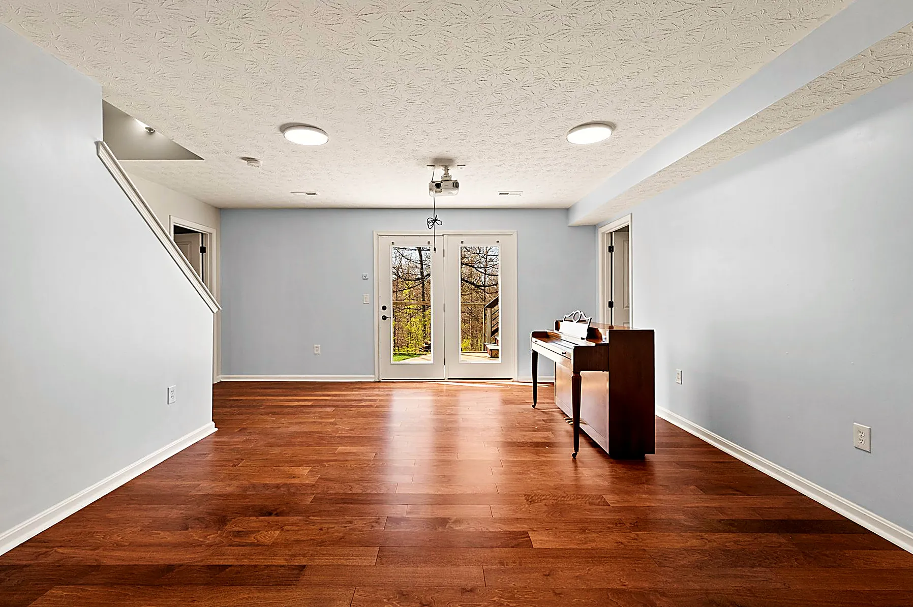 Wide view of the finished walkout lower level living space