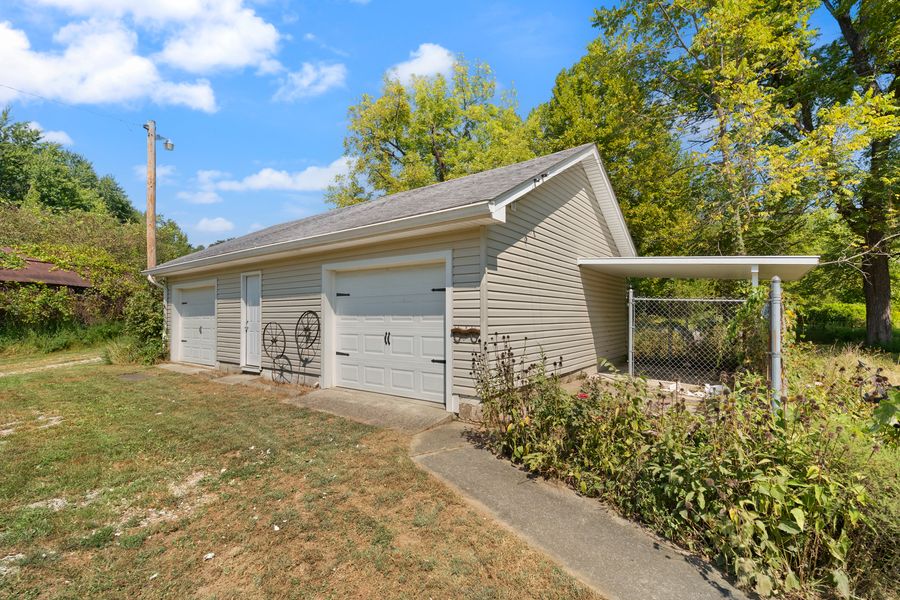 Two-car detached garage at 15116 Wilson Switch Road, Borden, IN 47106.