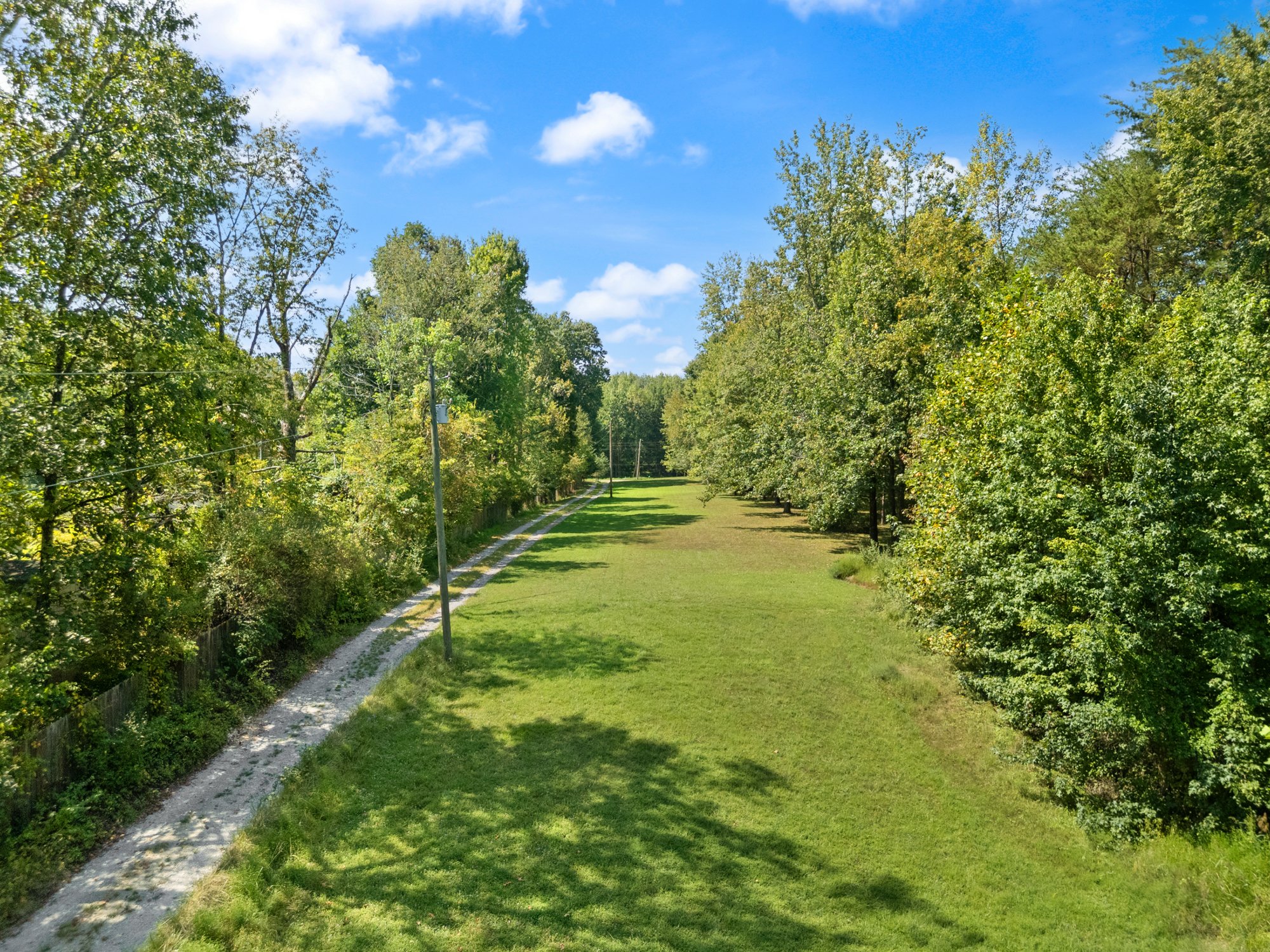 The tree-lined drive at 15116 Wilson Switch Road, Borden, IN 47106.